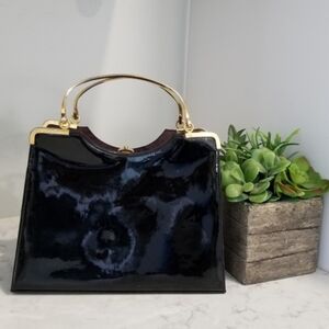 🇬🇧Vintage Black Patent Leather Luxury Handbag
